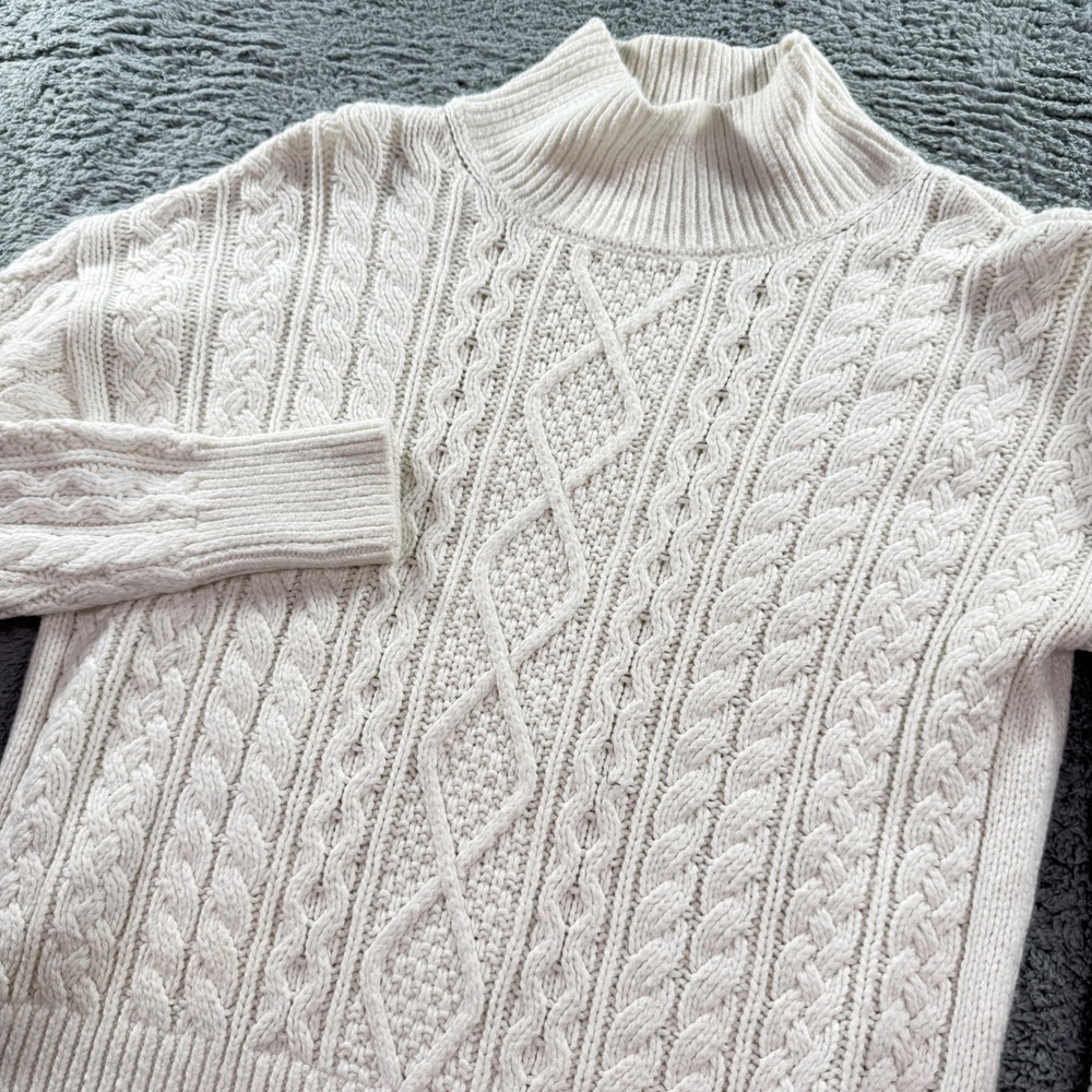 Banana Republic Womens Cream Cable Knit Mock Neck Sweater Small Wool Blend